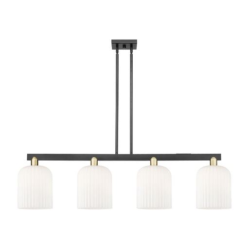 Innovations Bridal Veil 51in 4-Light Island Light | Industrial Black Antique Brass and Gloss White Glass | Kitchen Island & | Model 716-4I-BAB-G559-8GWH