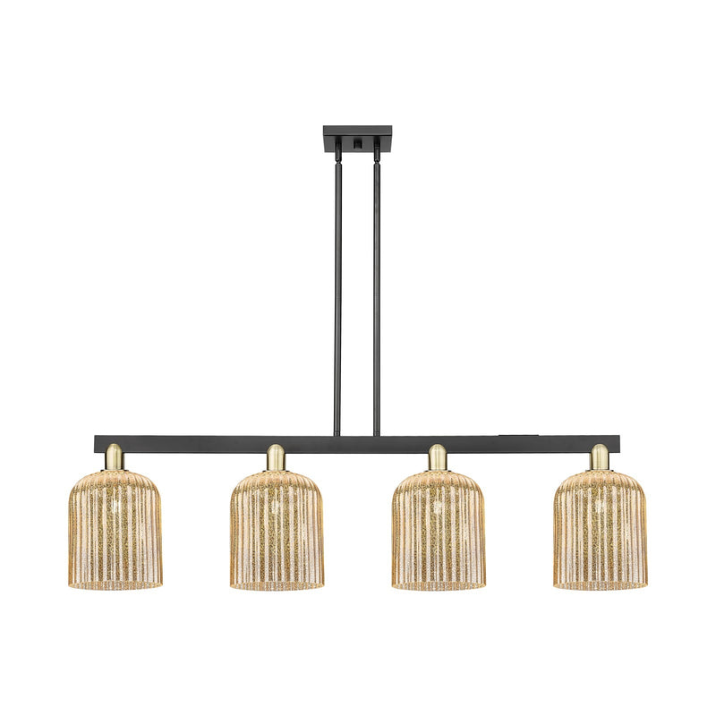 Innovations Bridal Veil 51in 4-Light Island Light | Industrial Black Antique Brass and Mercury Ribbed Glass | Kitchen Island & | Model 716-4I-BAB-G559-8ME