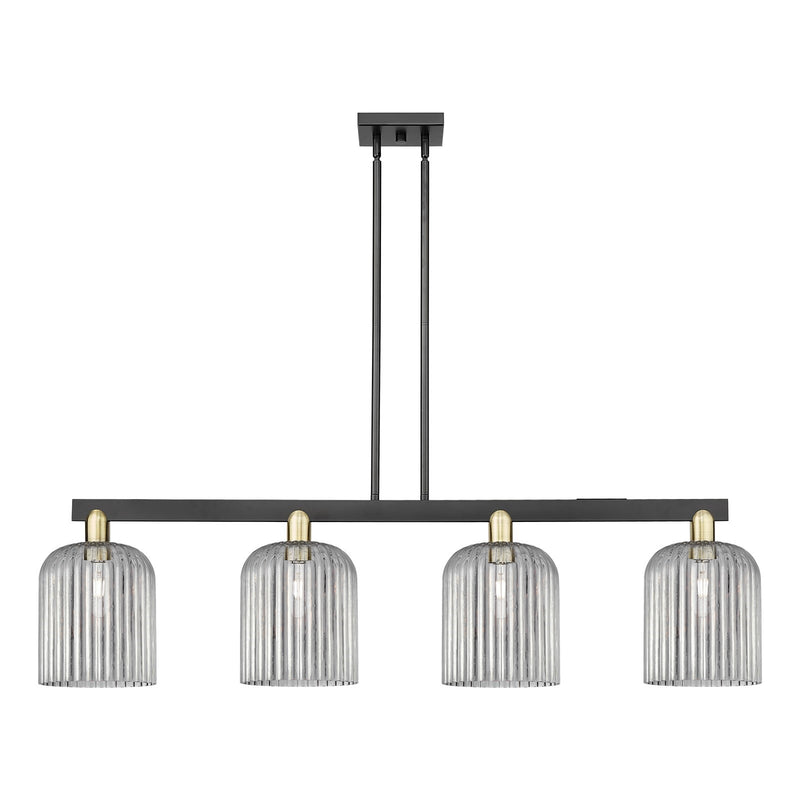 Innovations Bridal Veil 51in 4-Light Island Light | Industrial Black Antique Brass and Light Smoke Ribbed Glass | Kitchen | Model 716-4I-BAB-G559-8SM
