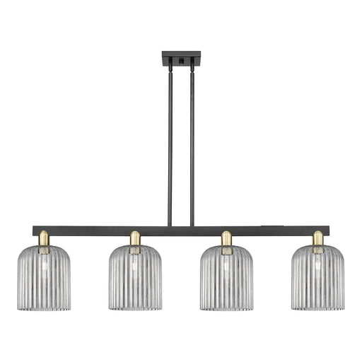 Innovations Bridal Veil 51in 4-Light Island Light | Industrial Black Antique Brass and Light Smoke Ribbed Glass | Kitchen | Model 716-4I-BAB-G559-8SM