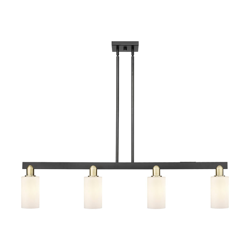 Innovations Clymer 47in 4-Light Island Light | Industrial Black Antique Brass and Matte White Glass | Kitchen Island & Dining Room | Model 716-4I-BAB-G801