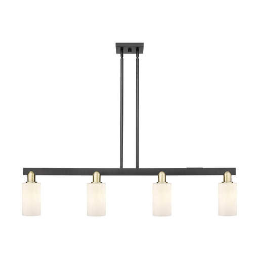 Innovations Clymer 47in 4-Light Island Light | Industrial Black Antique Brass and Matte White Glass | Kitchen Island & Dining Room | Model 716-4I-BAB-G801