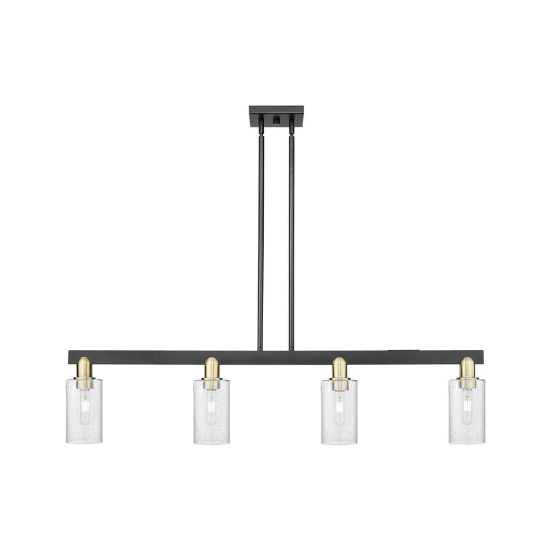 Innovations Clymer 47in 4-Light Island Light | Industrial Black Antique Brass and Seedy Glass | Kitchen Island & Dining Room | Model 716-4I-BAB-G804