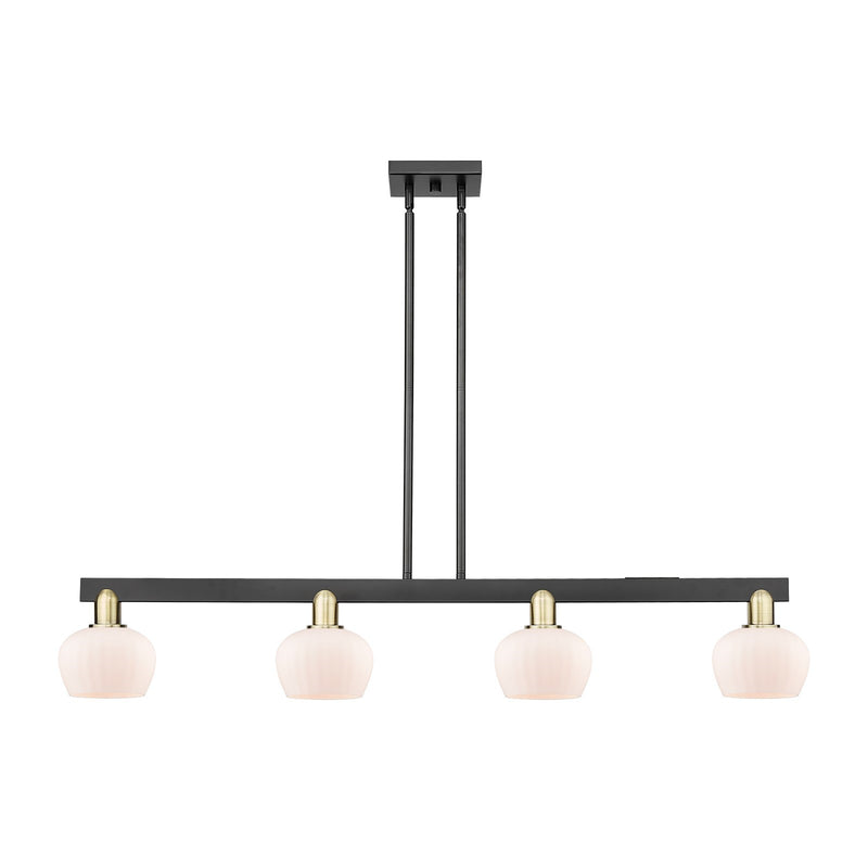 Innovations Fenton 49in 4-Light Island Light | Industrial Black Antique Brass Steel and Matte White Ribbed Glass | Kitchen Island & | Model 716-4I-BAB-G91