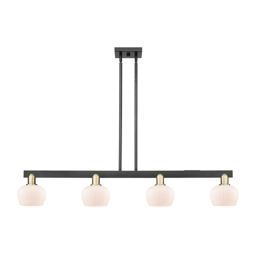 Innovations Fenton 49in 4-Light Island Light | Industrial Black Antique Brass Steel and Matte White Ribbed Glass | Kitchen Island & | Model 716-4I-BAB-G91