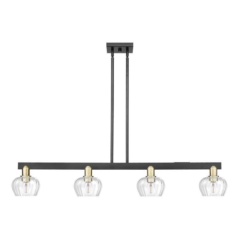 Innovations Fenton 49in 4-Light Island Light | Industrial Black Antique Brass and Clear Ribbed Glass | Kitchen Island & Dining Room | Model 716-4I-BAB-G92