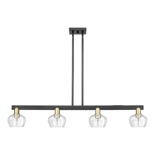 Innovations Fenton 49in 4-Light Island Light | Industrial Black Antique Brass and Clear Ribbed Glass | Kitchen Island & Dining Room | Model 716-4I-BAB-G92