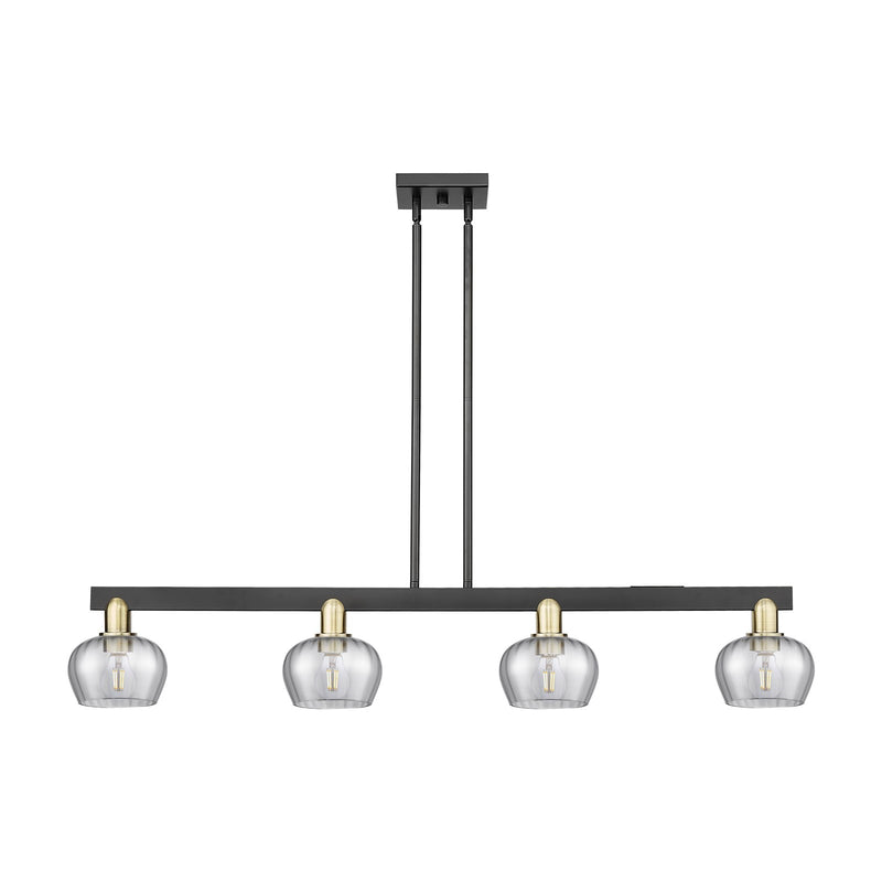 Innovations Fenton 49.25in 4-Light Island Light | Industrial Black Antique Brass and Light Smoke Ribbed Glass | Kitchen Island & | Model 716-4I-BAB-G93