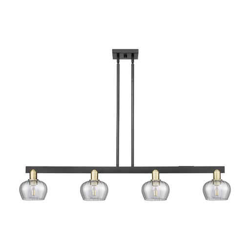 Innovations Fenton 49.25in 4-Light Island Light | Industrial Black Antique Brass and Light Smoke Ribbed Glass | Kitchen Island & | Model 716-4I-BAB-G93