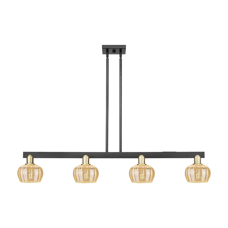 Innovations Fenton 49in 4-Light Island Light | Industrial Black Antique Brass Steel and Mercury Ribbed Glass | Kitchen Island & | Model 716-4I-BAB-G96