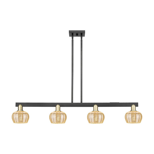 Innovations Fenton 49in 4-Light Island Light | Industrial Black Antique Brass Steel and Mercury Ribbed Glass | Kitchen Island & | Model 716-4I-BAB-G96