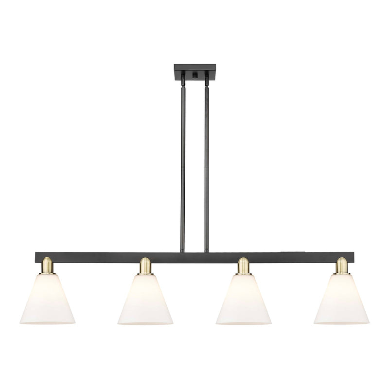 Innovations Berkshire Glass 51in 4-Light Island Light | Industrial Black Antique Brass Steel and Matte White Glass | Kitchen | Model 716-4I-BAB-GBC-81