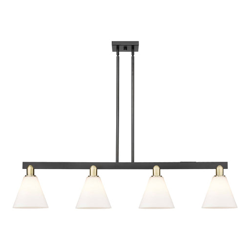 Innovations Berkshire Glass 51in 4-Light Island Light | Industrial Black Antique Brass Steel and Matte White Glass | Kitchen | Model 716-4I-BAB-GBC-81