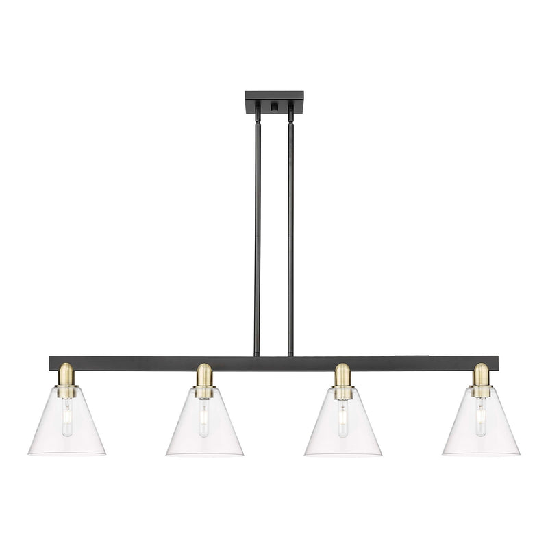 Innovations Berkshire Glass 51in 4-Light Island Light | Industrial Black Antique Brass Steel and Clear Glass | Kitchen Island & | Model 716-4I-BAB-GBC-82