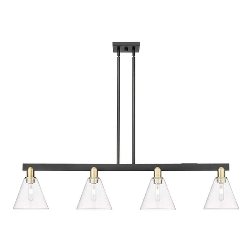 Innovations Berkshire Glass 51in 4-Light Island Light | Industrial Black Antique Brass Steel and Clear Glass | Kitchen Island & | Model 716-4I-BAB-GBC-82