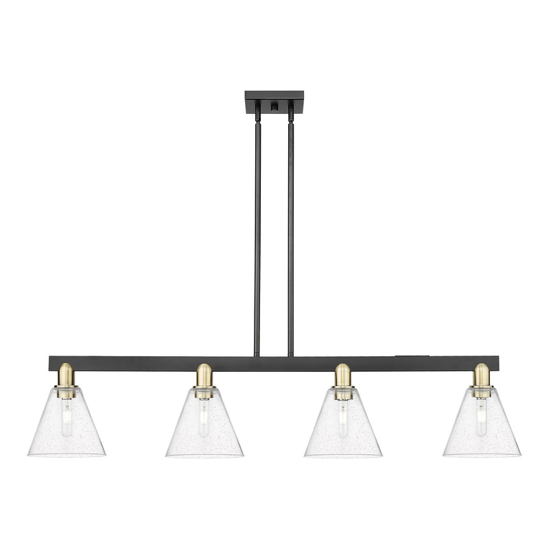 Innovations Berkshire Glass 51in 4-Light Island Light | Industrial Black Antique Brass Steel and Seedy Glass | Kitchen Island & | Model 716-4I-BAB-GBC-84