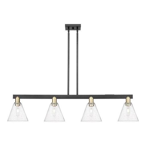 Innovations Berkshire Glass 51in 4-Light Island Light | Industrial Black Antique Brass Steel and Seedy Glass | Kitchen Island & | Model 716-4I-BAB-GBC-84