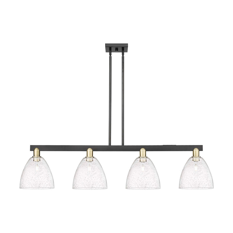 Innovations Bristol 52in 4-Light Island Light | Industrial Black Antique Brass Steel and Seedy Glass | Kitchen Island & Dining | Model 716-4I-BAB-GBD-94