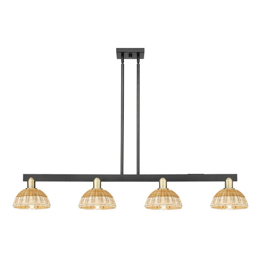Innovations Natural Ballston Dome 48in 4-Light Island Light | Farmhouse Black Antique Brass and Natural Fiber Dome | Model 716-4I-BAB-NBD2-75-NAT