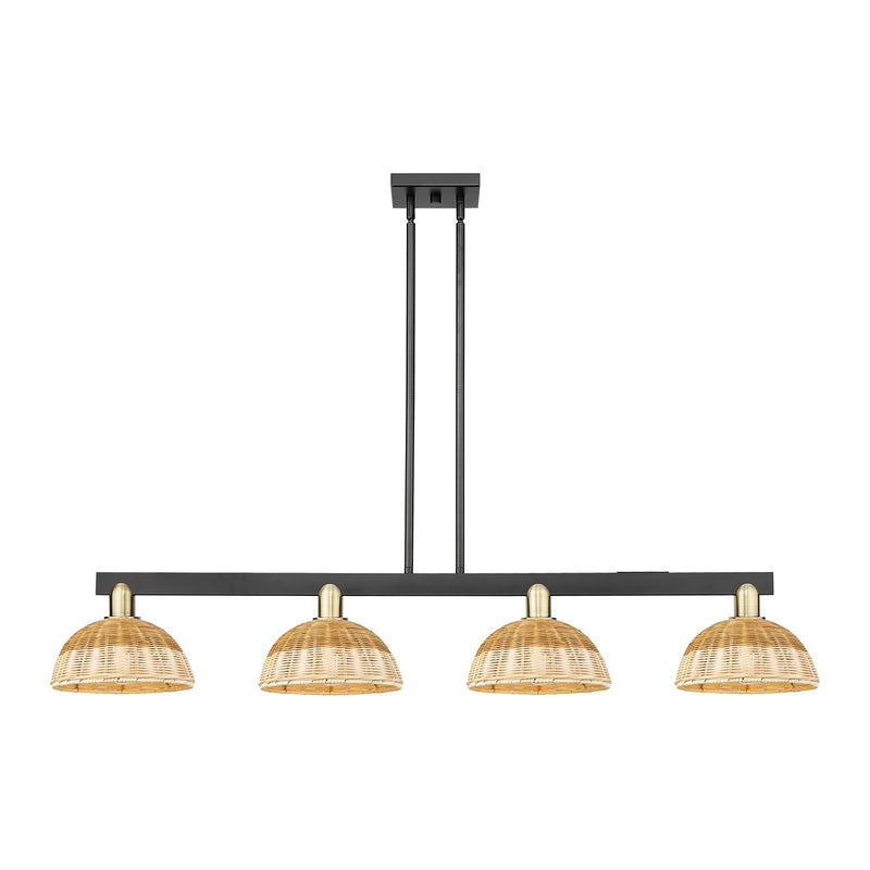 Innovations Bristol Natural II 52in 4-Light Island Light | Industrial Black Antique Brass and Natural Fiber Shade | Kitchen | Model 716-4I-BAB-NBD2-9-NAT