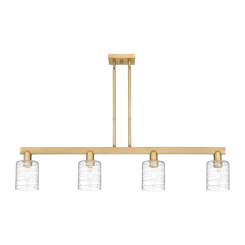 Innovations Cobbleskill 48in 4-Light Island Light | Industrial Brushed Brass and Deco Swirl Clear Glass | Kitchen Island & Dining | Model 716-4I-BB-G1113