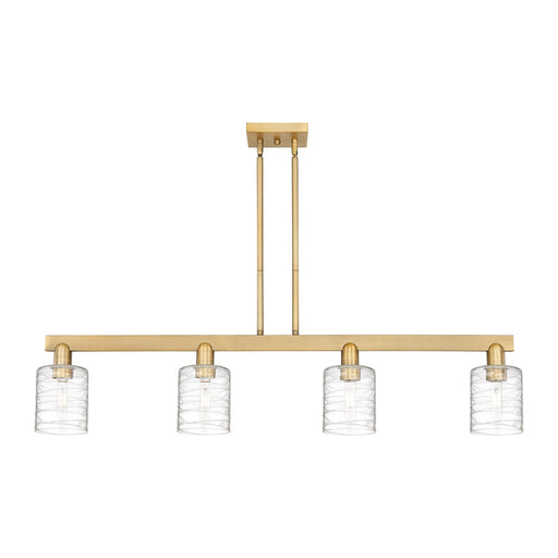 Innovations Cobbleskill 48in 4-Light Island Light | Industrial Brushed Brass and Deco Swirl Clear Glass | Kitchen Island & Dining | Model 716-4I-BB-G1113