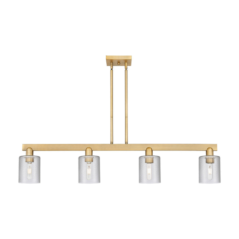 Innovations Cobbleskill 48in 4-Light Island Light | Industrial Brushed Brass Steel and Clear Glass | Kitchen Island & Dining Room | Model 716-4I-BB-G112