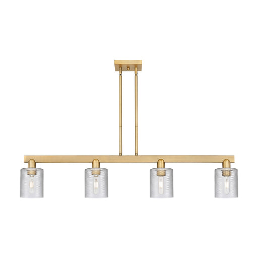 Innovations Cobbleskill 48in 4-Light Island Light | Industrial Brushed Brass Steel and Clear Glass | Kitchen Island & Dining Room | Model 716-4I-BB-G112