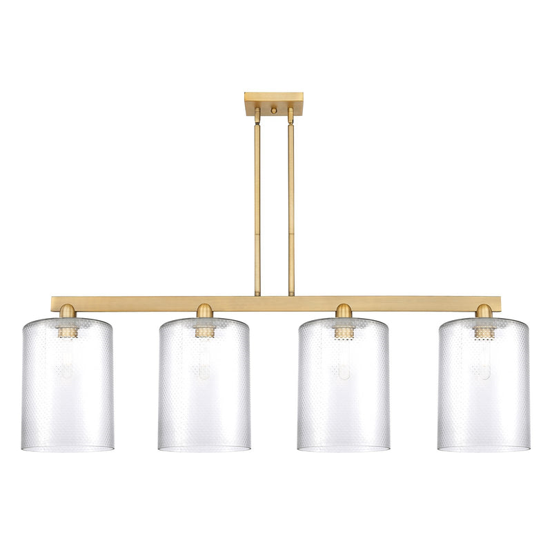 Innovations Cobbleskill 52in 4-Light Island Light | Industrial Brushed Brass Steel and Clear Glass | Kitchen Island & Dining Room | Model 716-4I-BB-G112-L