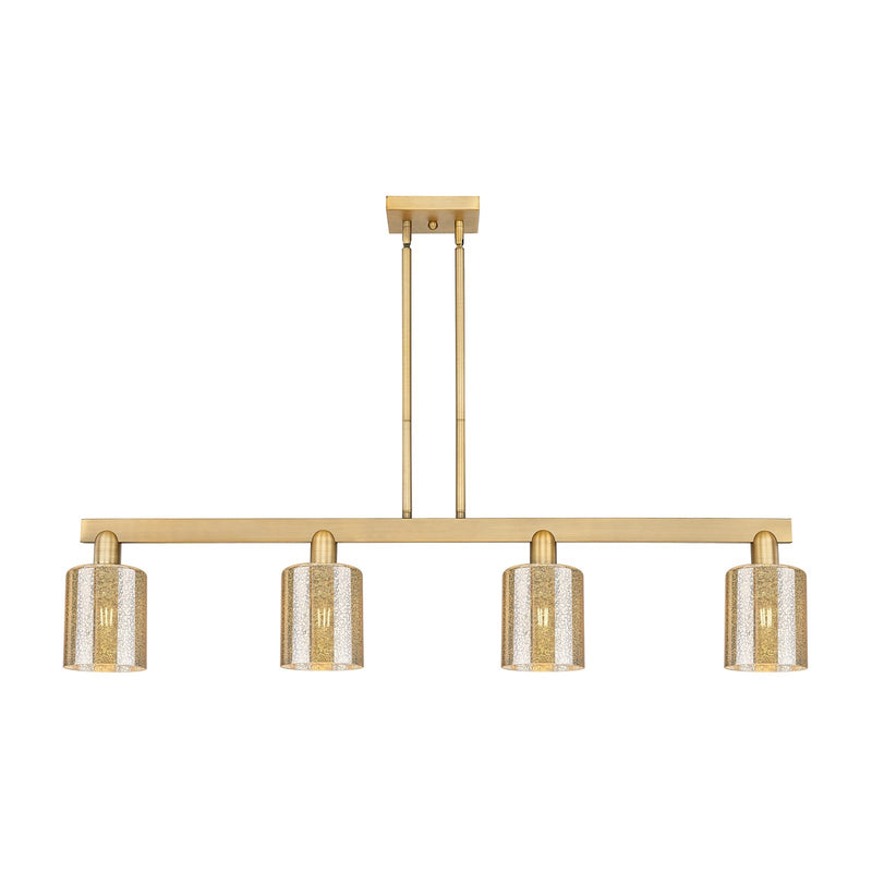 Innovations Cobbleskill 48in 4-Light Island Light | Industrial Brushed Brass Steel and Mercury Glass | Kitchen Island & Dining Room | Model 716-4I-BB-G116