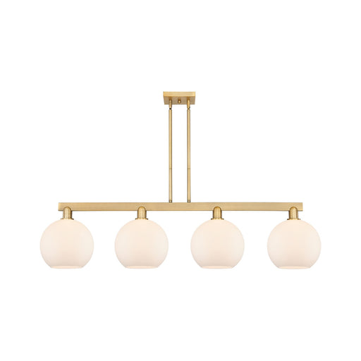 Innovations Athens 53in 4-Light Island Light | Industrial Brushed Brass Steel and Matte White Glass | Kitchen Island & Dining | Model 716-4I-BB-G121-10