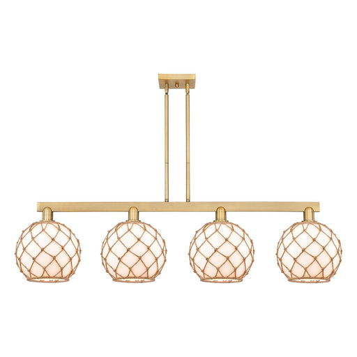 Innovations Farmhouse Rope 53in 4-Light Island Light | Industrial Brushed Brass Steel and Matte White Glass with Rope | Model 716-4I-BB-G121-10RB