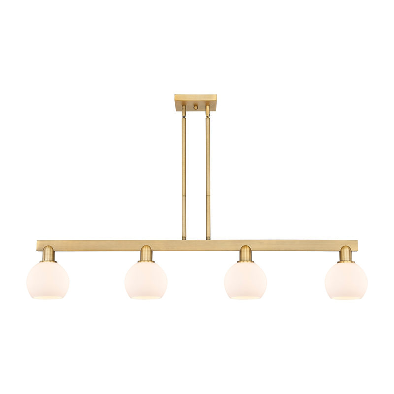 Innovations Athens 49in 4-Light Island Light | Industrial Brushed Brass Steel and Matte White Glass | Kitchen Island & Dining | Model 716-4I-BB-G121-6