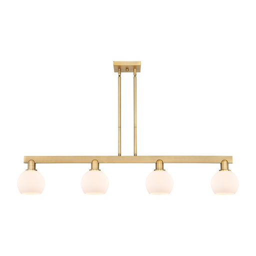 Innovations Athens 49in 4-Light Island Light | Industrial Brushed Brass Steel and Matte White Glass | Kitchen Island & Dining | Model 716-4I-BB-G121-6