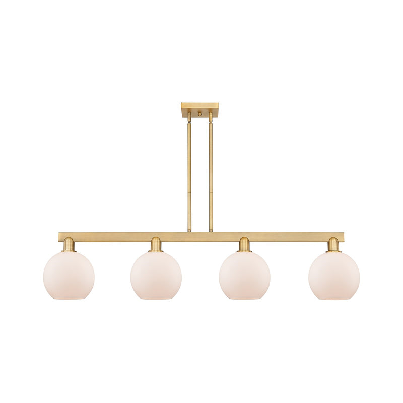Innovations Athens 51in 4-Light Island Light | Industrial Brushed Brass and Matte White Glass | Kitchen Island & Dining Room | Model 716-4I-BB-G121-8