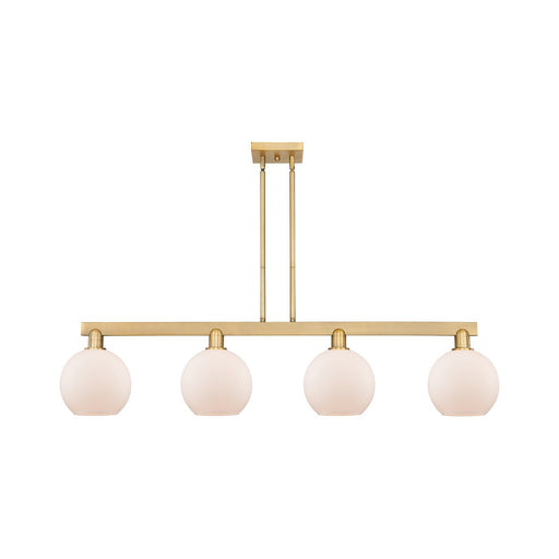 Innovations Athens 51in 4-Light Island Light | Industrial Brushed Brass and Matte White Glass | Kitchen Island & Dining Room | Model 716-4I-BB-G121-8