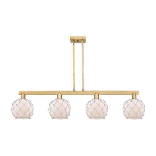 Innovations Farmhouse Rope 51in 4-Light Island Light | Industrial Brushed Brass and White Frosted Glass Rope | Kitchen Island & | Model 716-4I-BB-G121-8RW