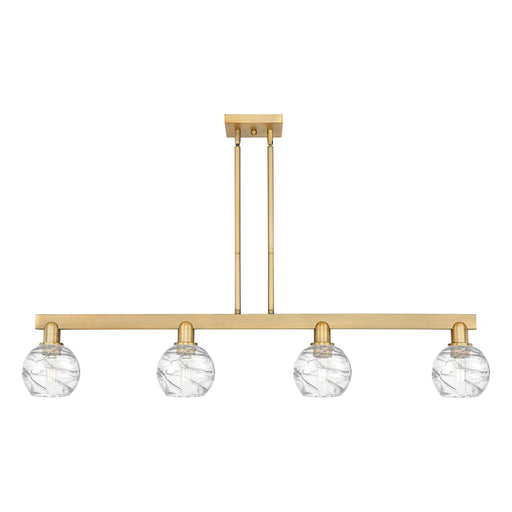 Innovations Athens Deco Swirl 48in 4-Light Island Light | Industrial Brushed Brass Steel and Clear Glass | Kitchen Island & | Model 716-4I-BB-G1213-6CL