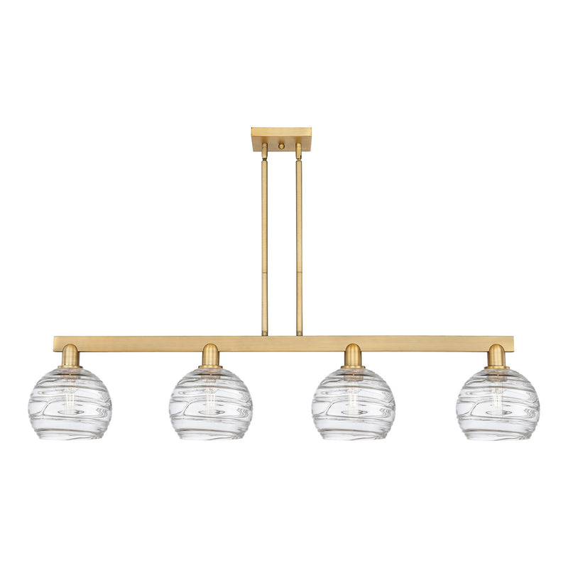 Innovations Athens Deco Swirl 51in 4-Light Island Light | Industrial Brushed Brass Steel and Clear Deco Swirl Glass | Kitchen | Model 716-4I-BB-G1213-8CL