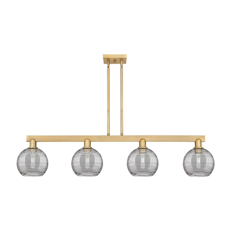 Innovations Athens Deco Swirl 51in 4-Light Island Light | Industrial Brushed Brass and Light Smoke Glass | Kitchen Island & | Model 716-4I-BB-G1213-8SM