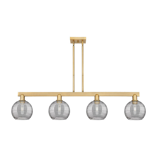 Innovations Athens Deco Swirl 51in 4-Light Island Light | Industrial Brushed Brass and Light Smoke Glass | Kitchen Island & | Model 716-4I-BB-G1213-8SM
