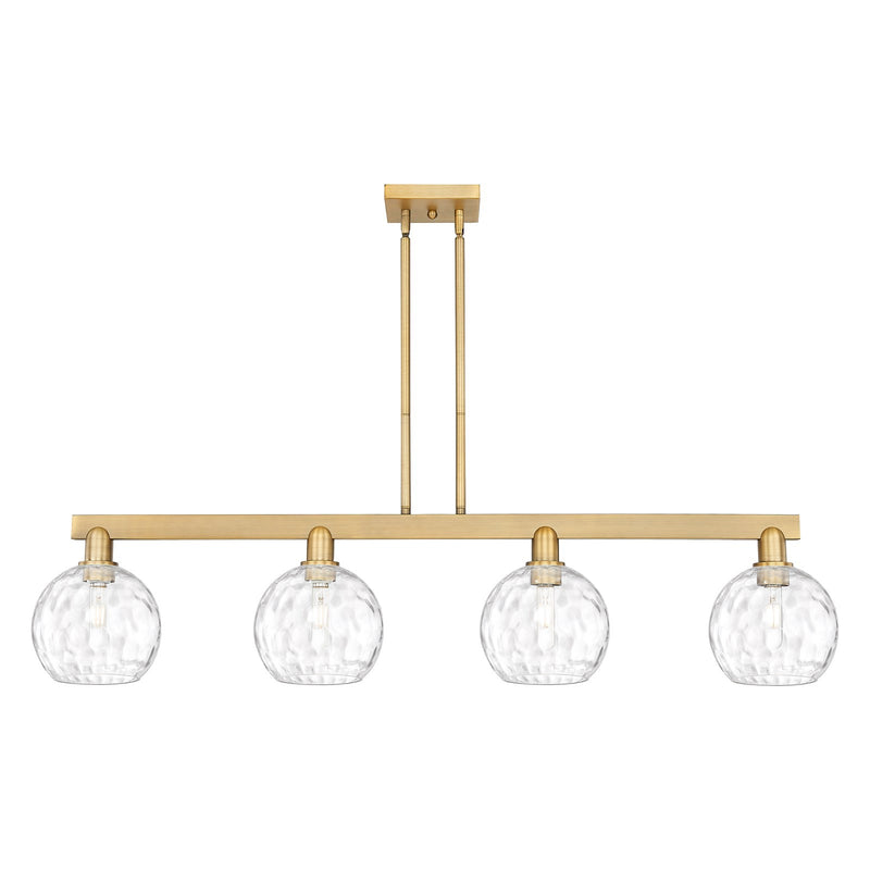 Innovations Athens Water Glass 51in 4-Light Island Light | Industrial Brushed Brass and Clear Glass | Kitchen Island & Dining | Model 716-4I-BB-G1215-8