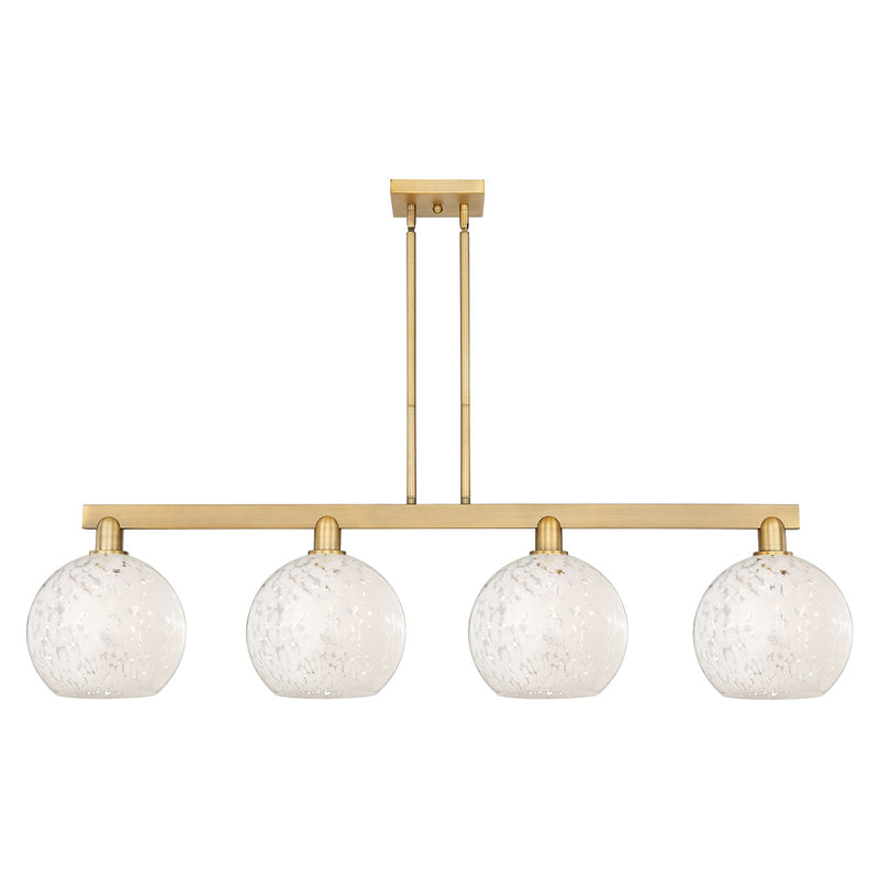 Innovations Lighting Arcadia 53in 4-Light Island Light | Industrial Brushed Brass and White Mouchette Glass | Kitchen Island | Model 716-4I-BB-G1216-10WM