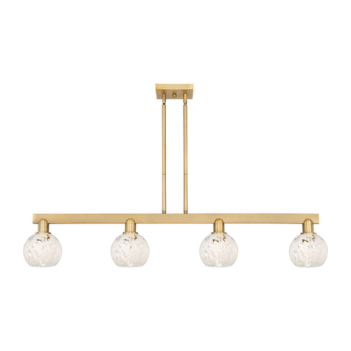 Innovations Arcadia 49in 4-Light Island Light | Industrial Brushed Brass and White Mouchette Glass | Kitchen Island & Dining | Model 716-4I-BB-G1216-6WM
