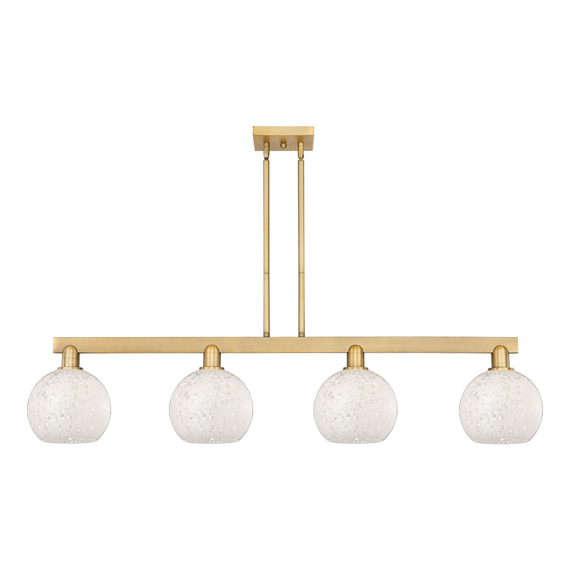 Innovations Lighting Arcadia 51in 4-Light Island Light | Industrial Brushed Brass and White Mouchette Glass | Kitchen Island & | Model 716-4I-BB-G1216-8WM