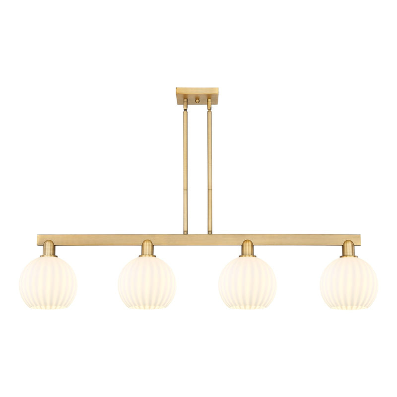 Innovations Arcadia 48in 4-Light Island Light | Brushed Brass Steel and White Venetian Glass | Kitchen Island & Dining Room | Model 716-4I-BB-G1217-8WV