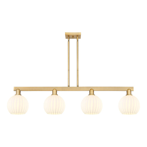 Innovations Arcadia 48in 4-Light Island Light | Brushed Brass Steel and White Venetian Glass | Kitchen Island & Dining Room | Model 716-4I-BB-G1217-8WV