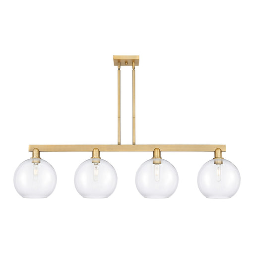 Innovations Athens 53in 4-Light Island Light | Industrial Brushed Brass Steel and Clear Glass | Kitchen Island & Dining Room | Model 716-4I-BB-G122-10
