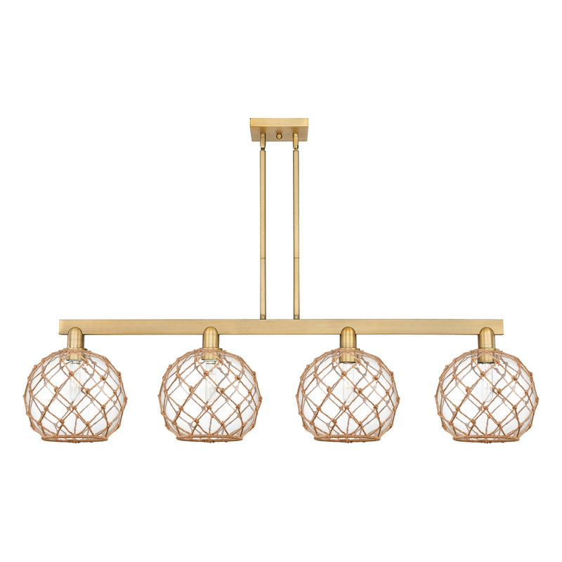 Innovations Farmhouse Rope 53in 4-Light Island Light | Industrial Brushed Brass Steel and Clear Glass with Brown Rope | Model 716-4I-BB-G122-10RB