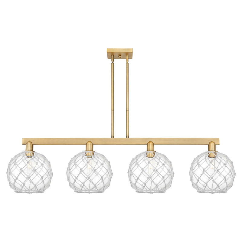 Innovations Farmhouse Rope 53in 4-Light Island Light | Industrial Brushed Brass and Clear Glass with White Rope | Kitchen | Model 716-4I-BB-G122-10RW